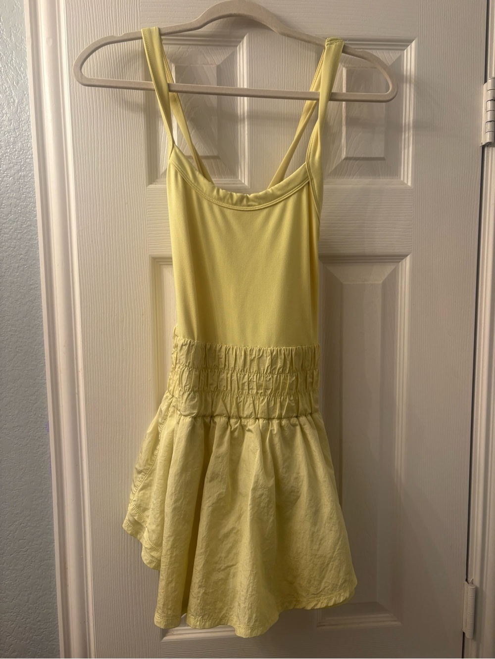 Free People Pale Yellow Smocked Waist Sundress